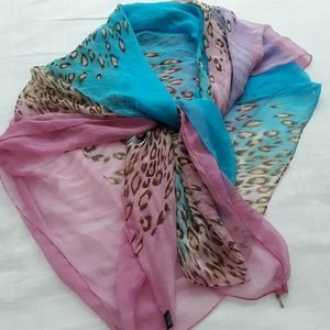Hot pink and turquoise sheer scarf, sarong, shawl